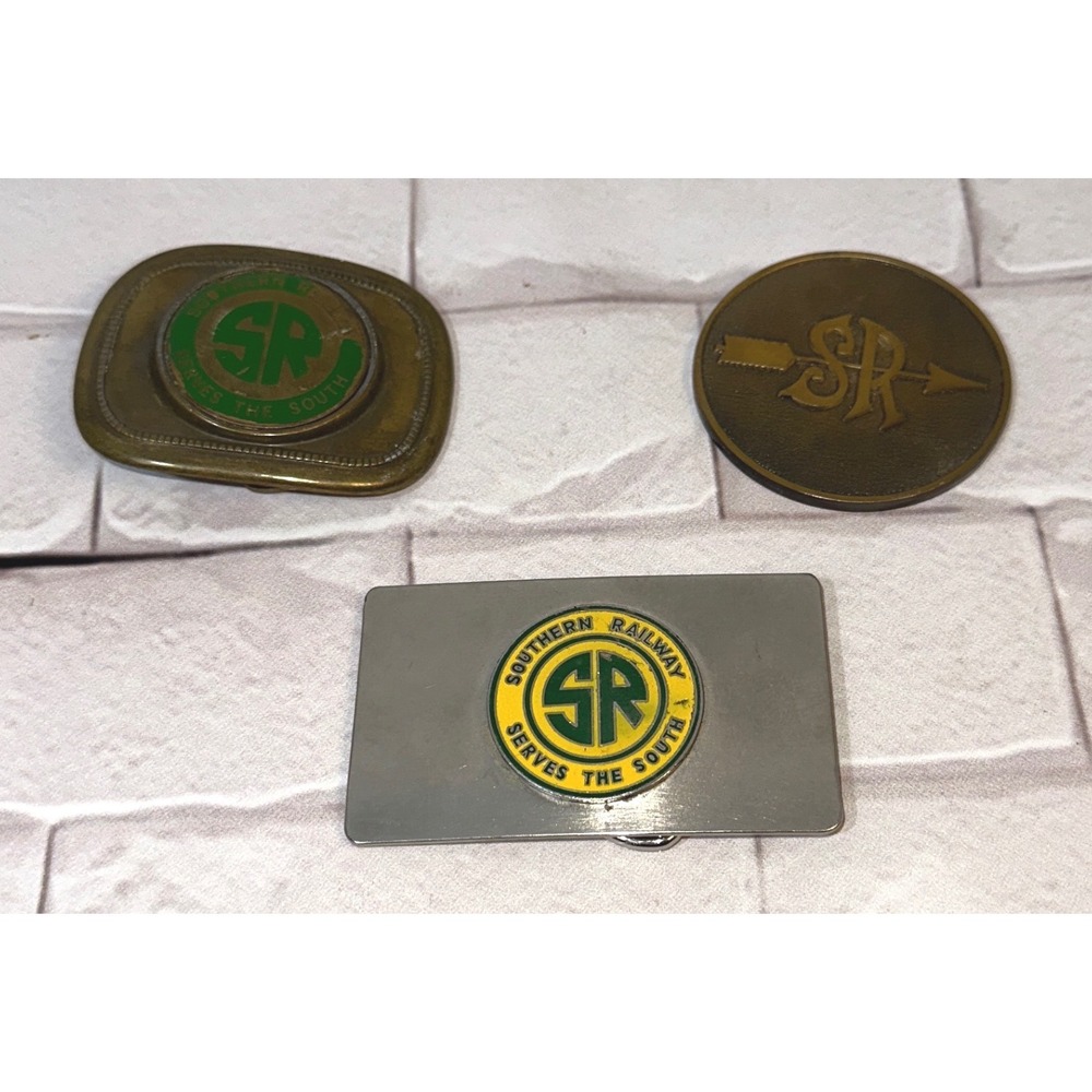 Vintage Southern Railway Belt Buckle Lot‎ Serves the South Brass Enamel SR Log